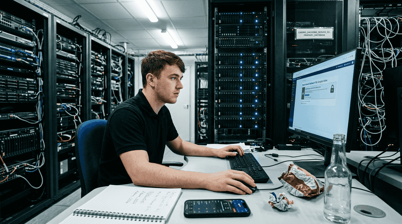 Technician managing casino data security
