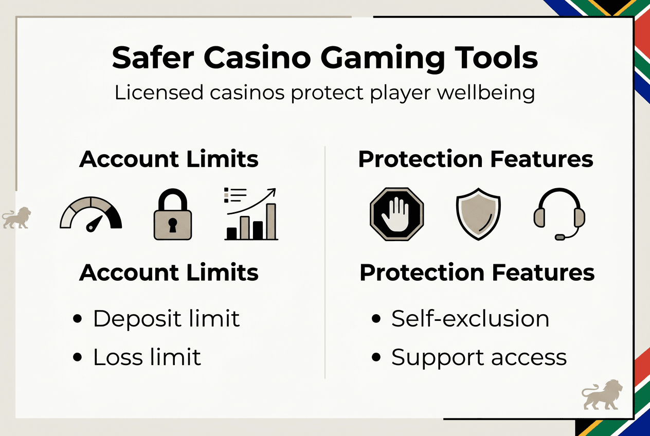 Infographic showing safer casino gaming tools