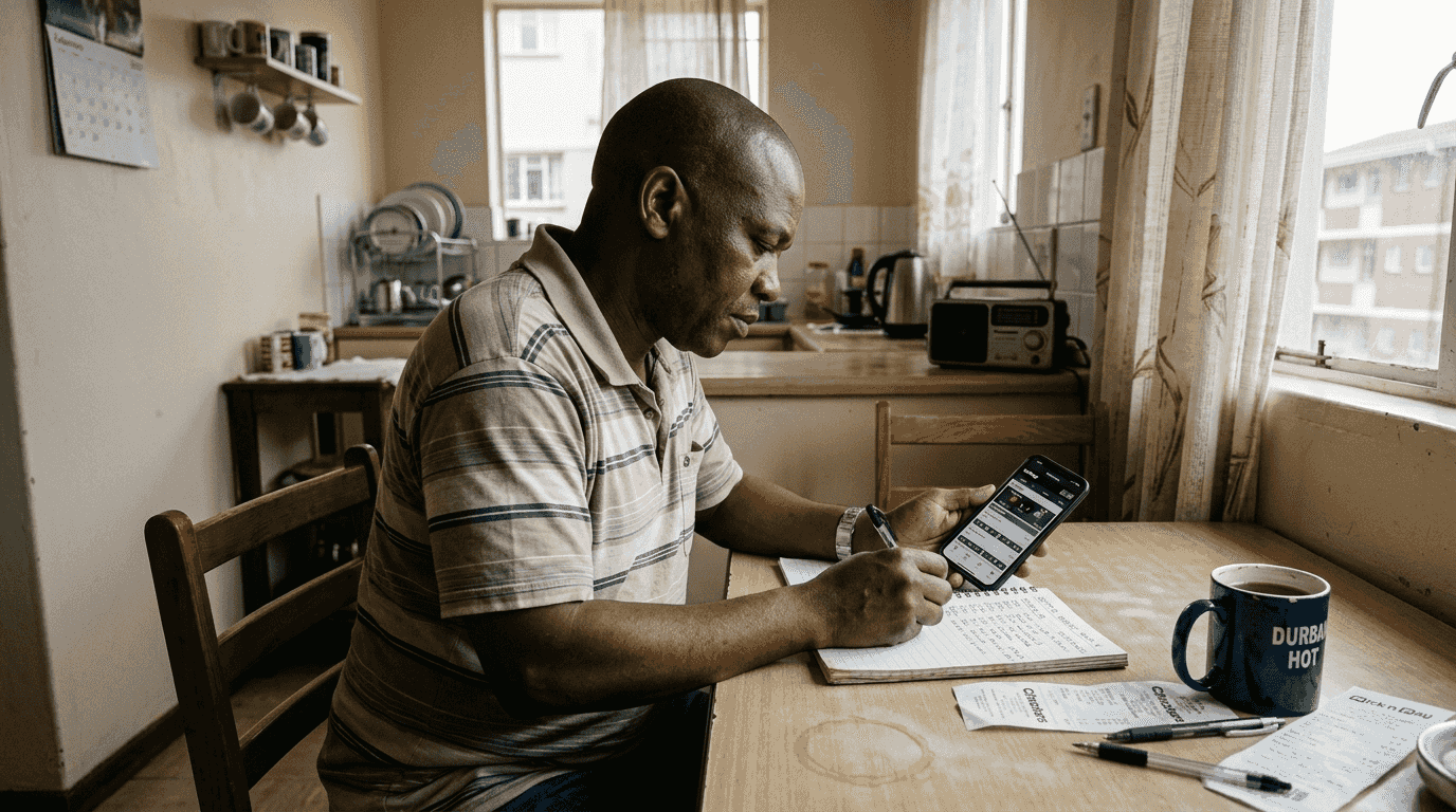 Man writing gambling budget at kitchen table
