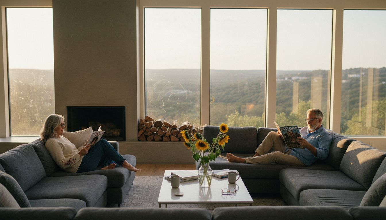 Couple relaxing in luxury Austin living room