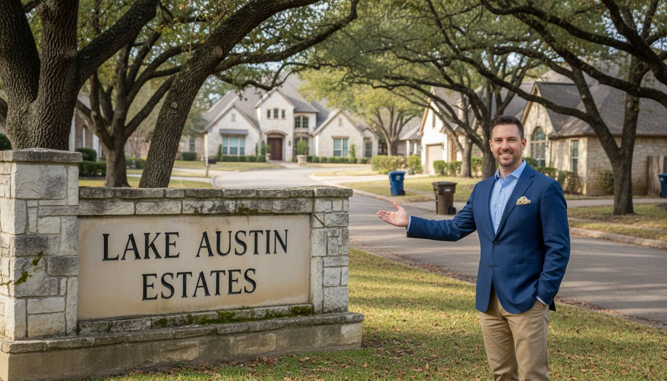 Agent showing Lake Austin neighborhood entry
