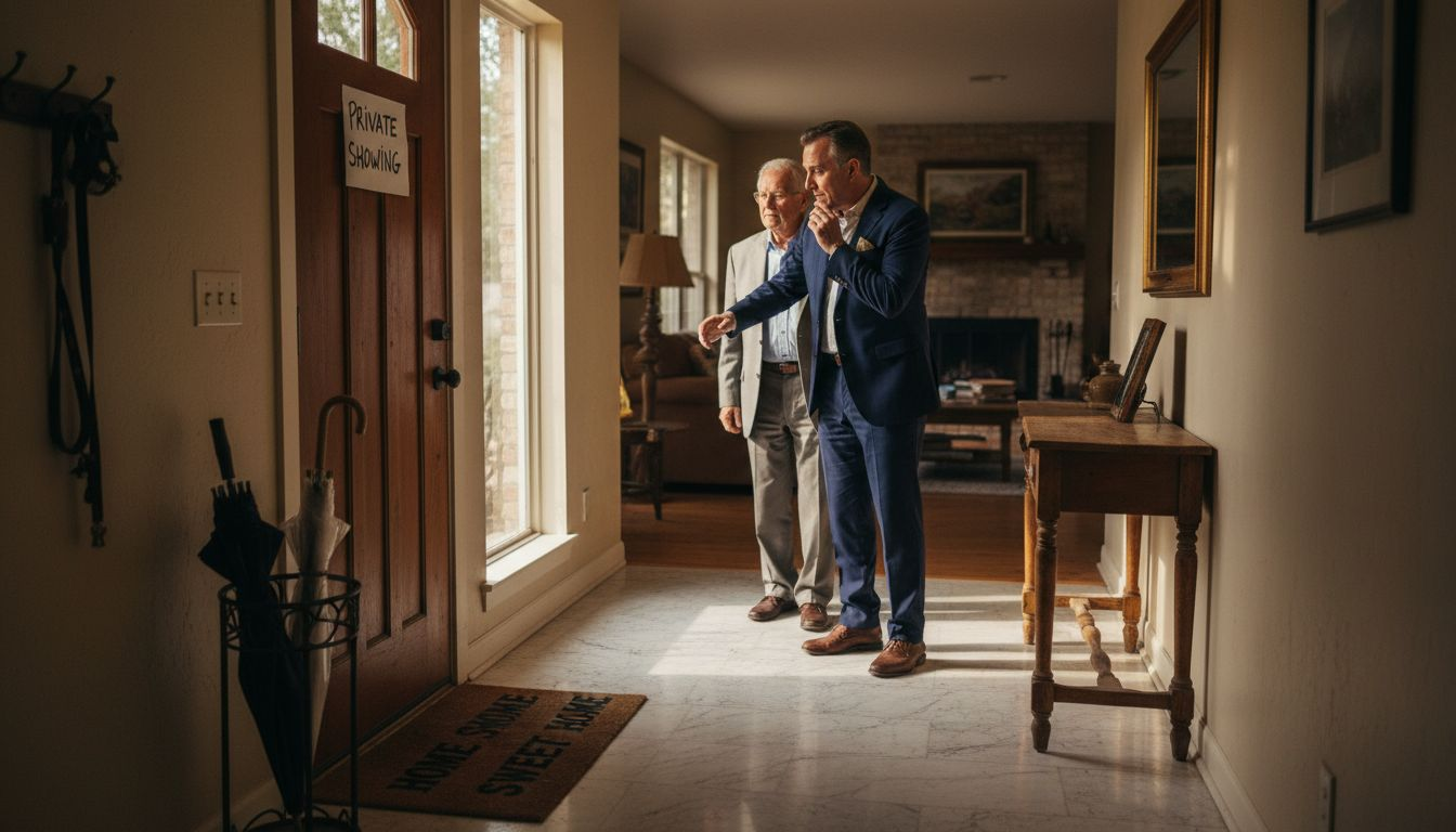 Agent guiding couple during private home tour