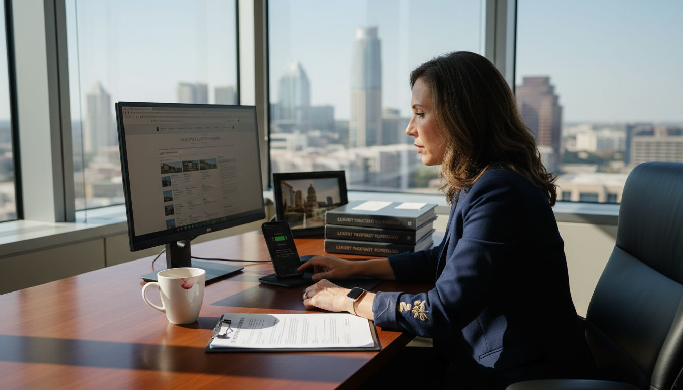 Agent reviewing Austin luxury real estate listings