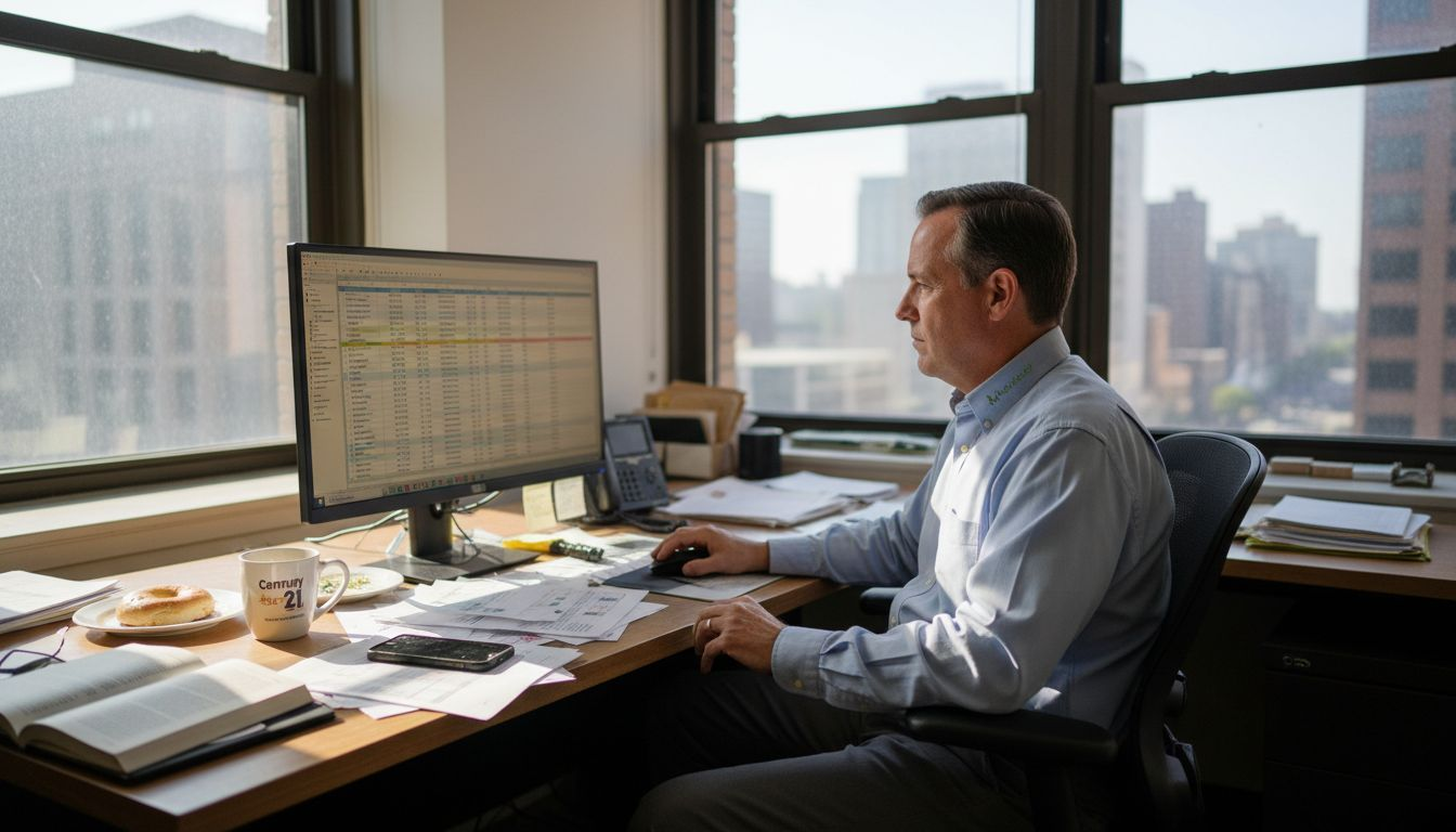 Real estate analyst reviewing market reports