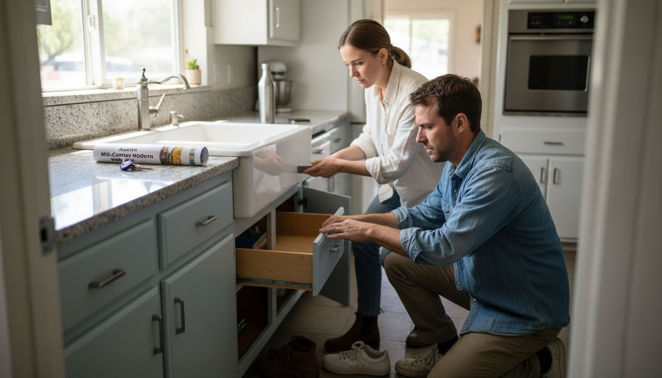 Homebuyers inspecting kitchen during house tour