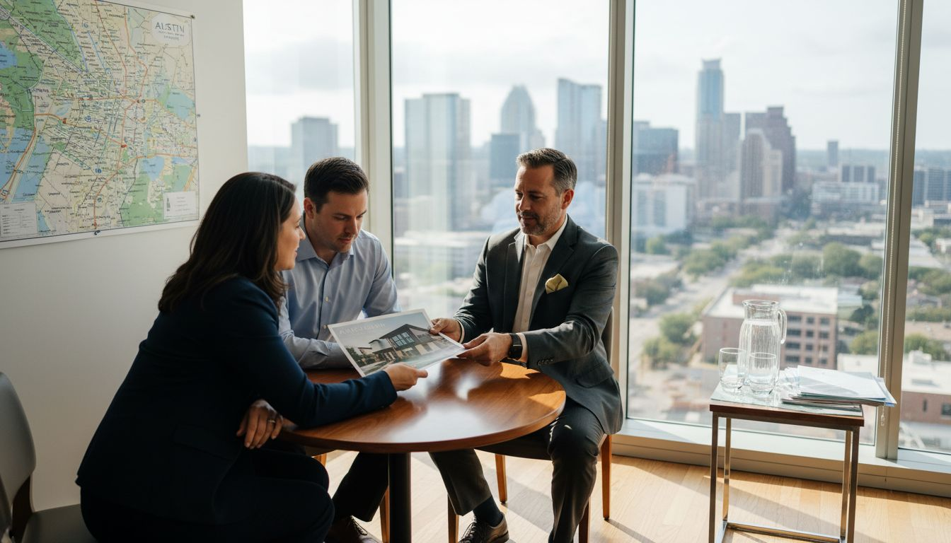 Austin real estate agent and clients meet