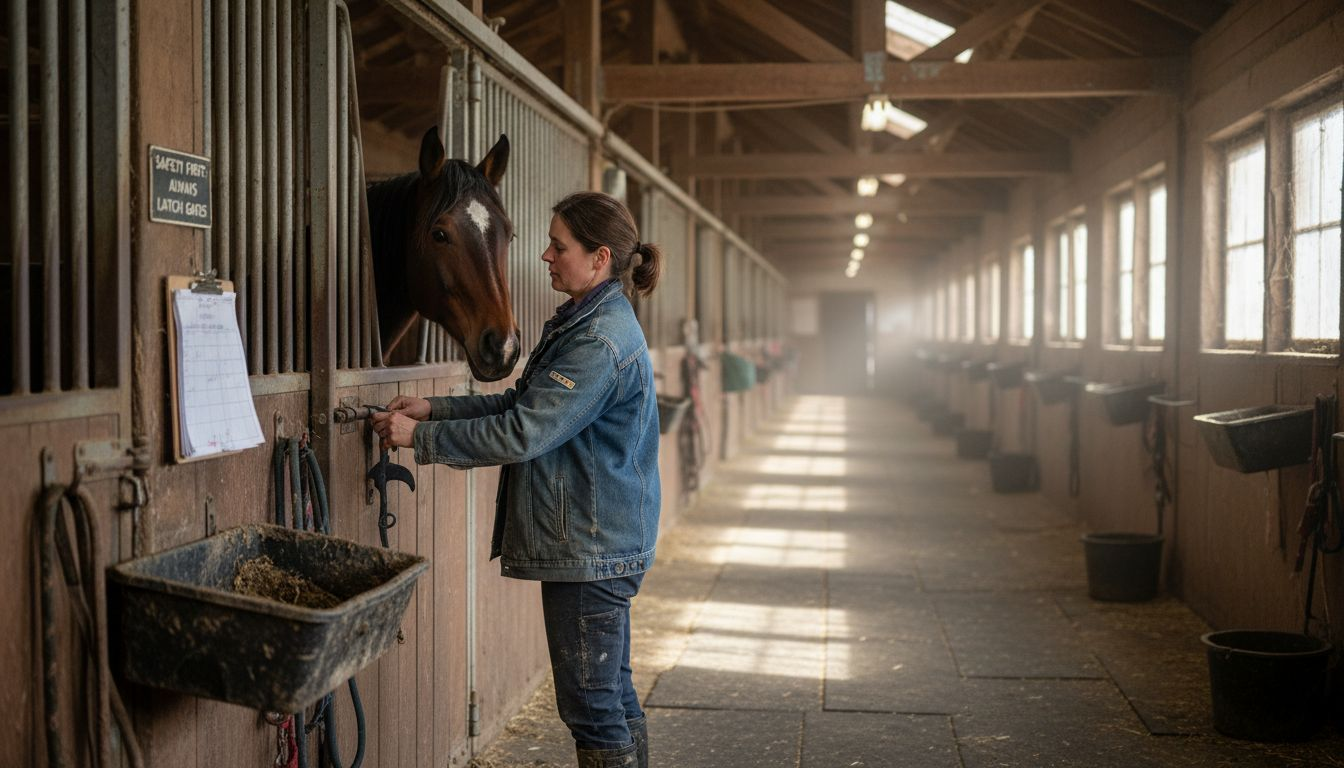 Barn manager locking stall in equestrian barn