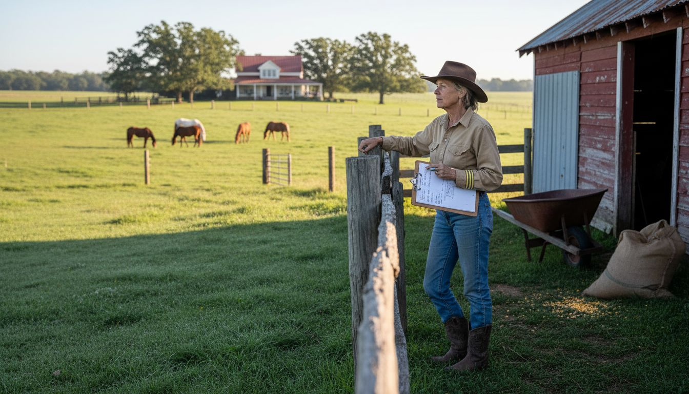 Ranch owner viewing Austin equestrian landscape