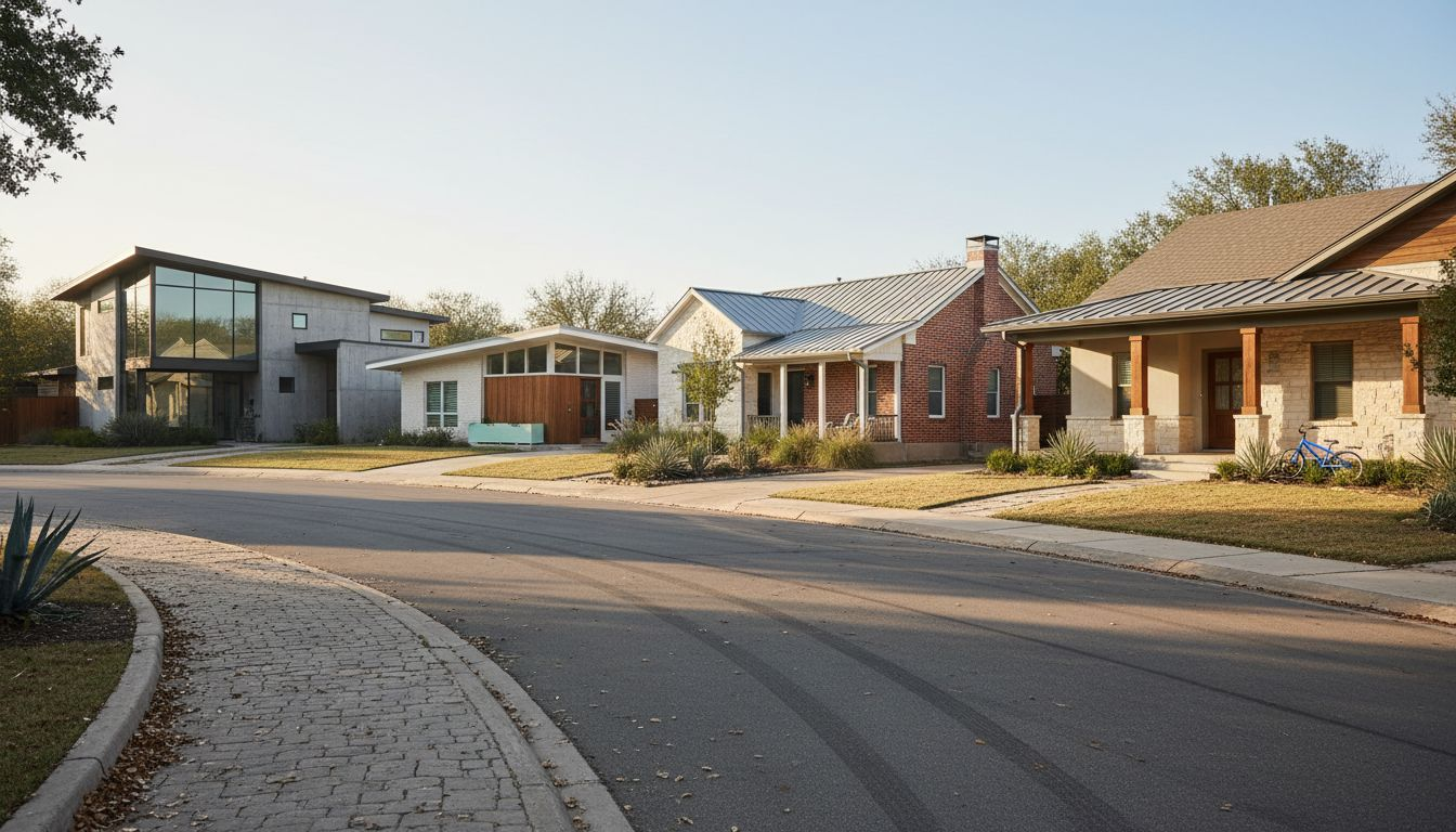 Austin street with five distinct upscale home styles