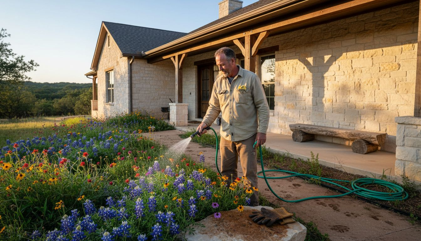 Hill Country style home with stone and wood details