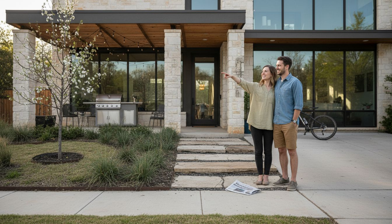 Couple outside Austin home with amenities