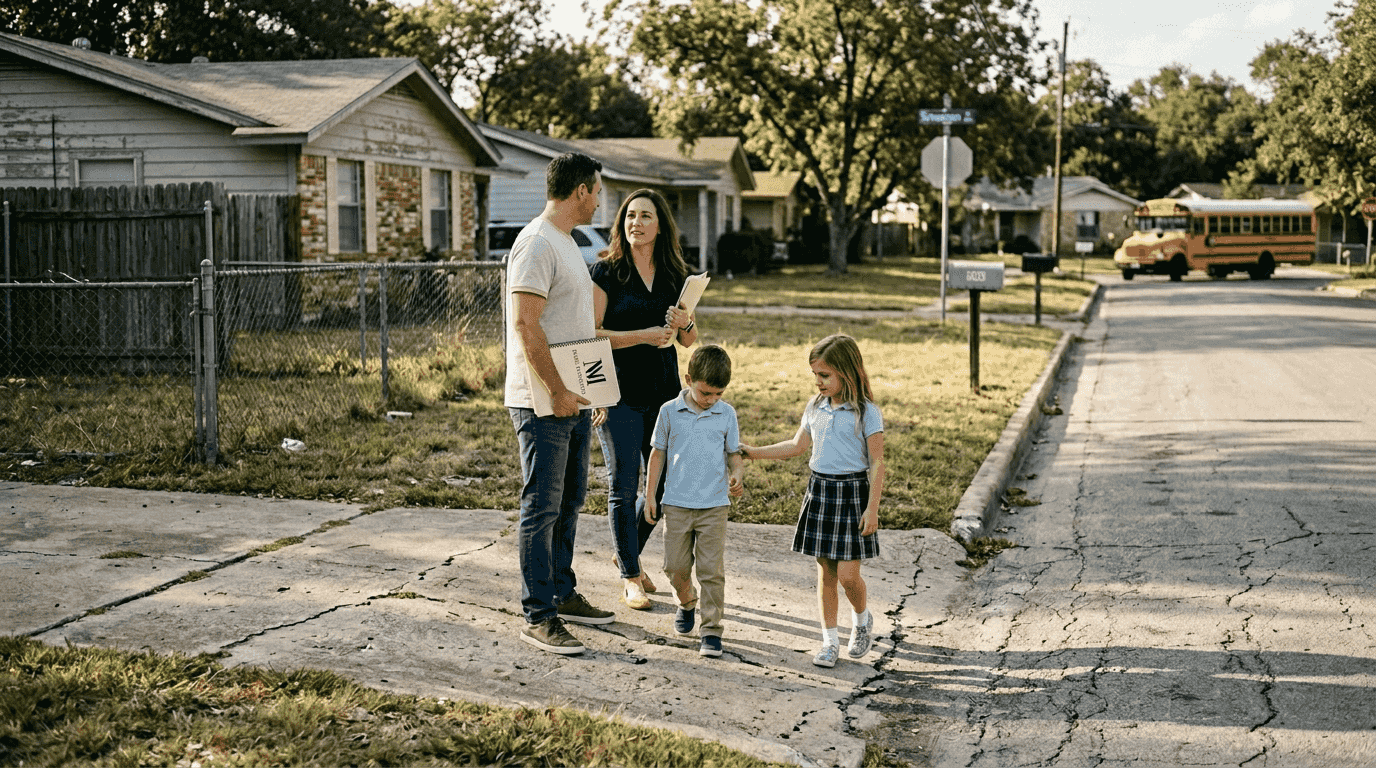 Austin family walks to school in neighborhood