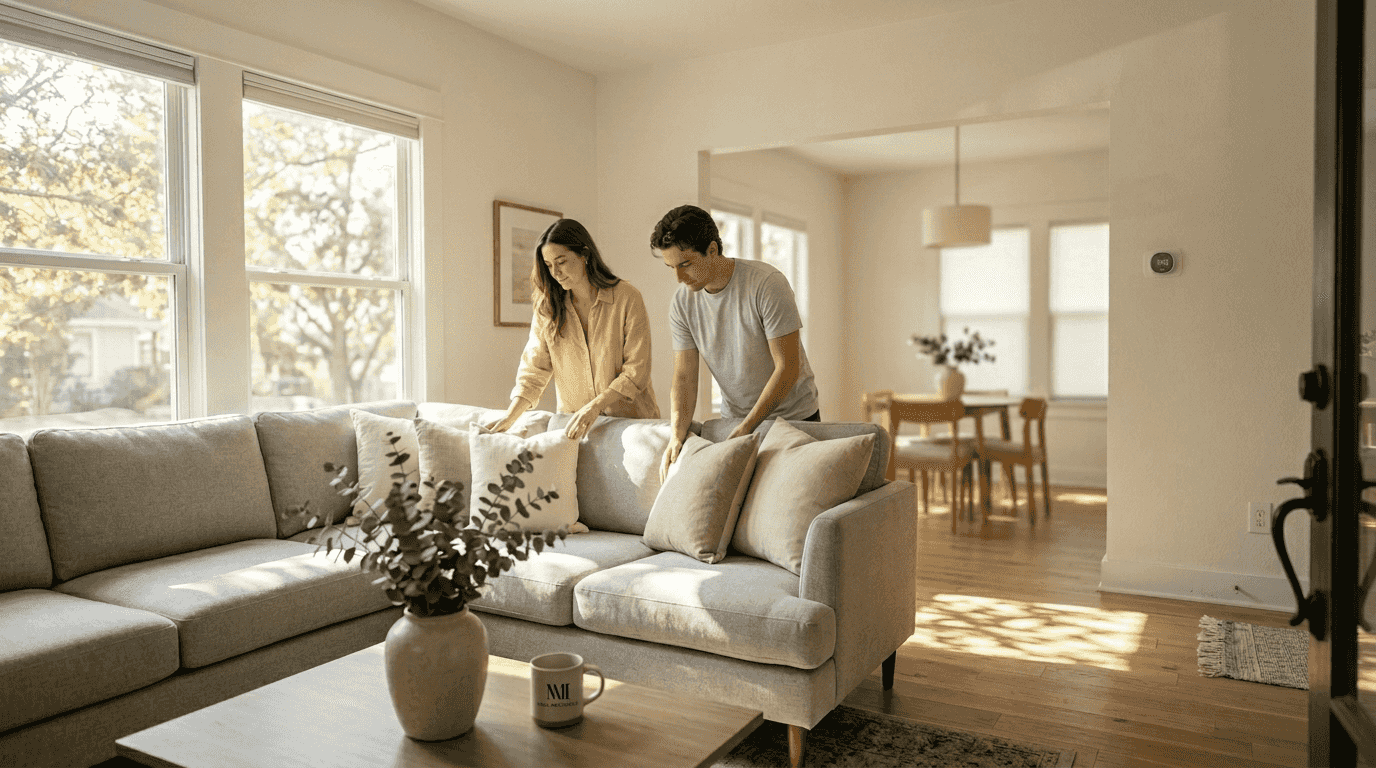 Modern staged living room in Austin home