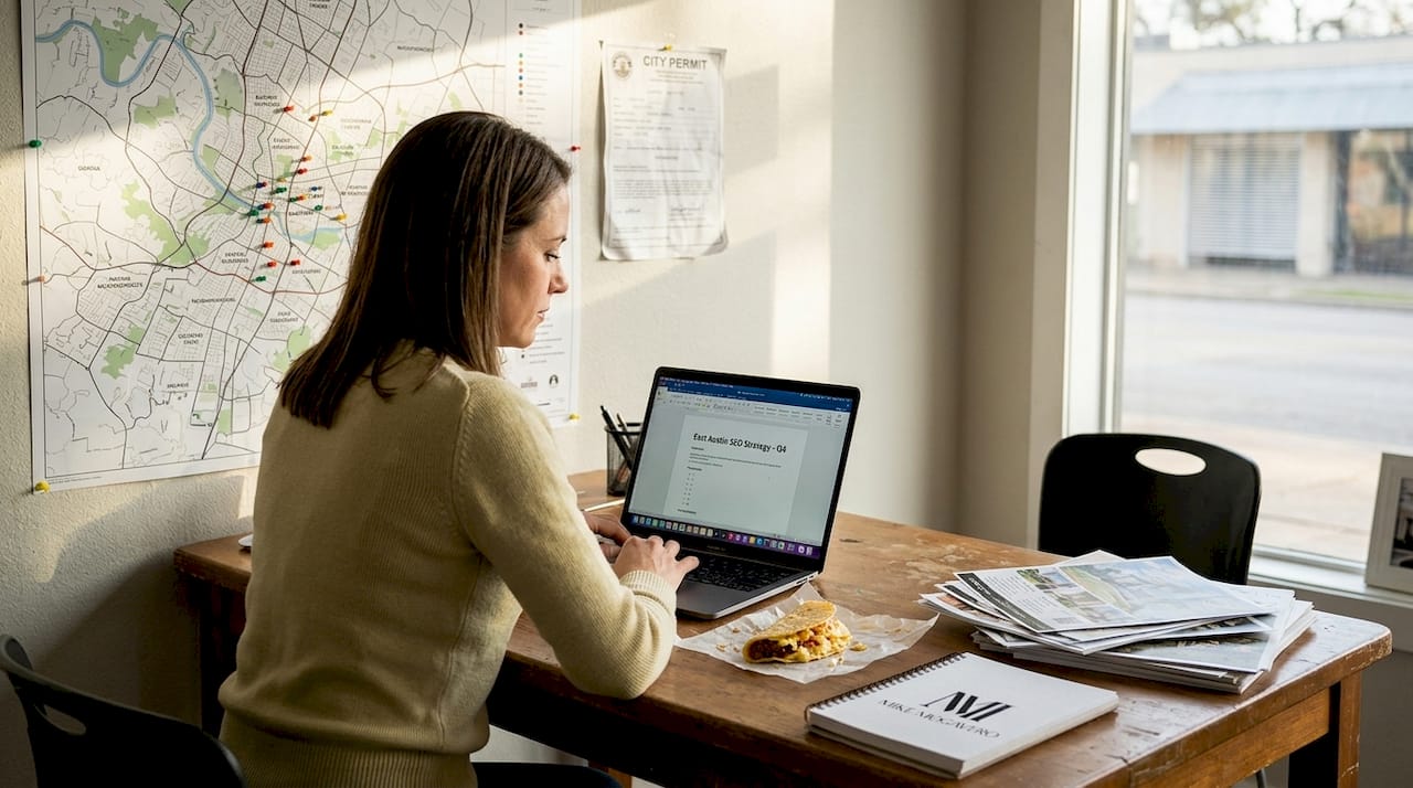 Agent updating Austin neighborhood SEO strategy