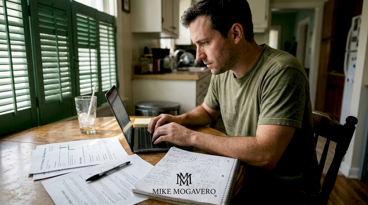 Man researching Austin neighborhoods at home