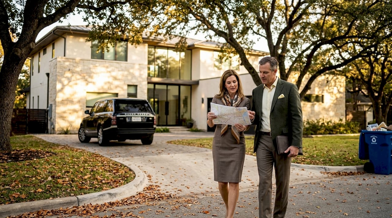 Couple approaches luxury Austin home estate