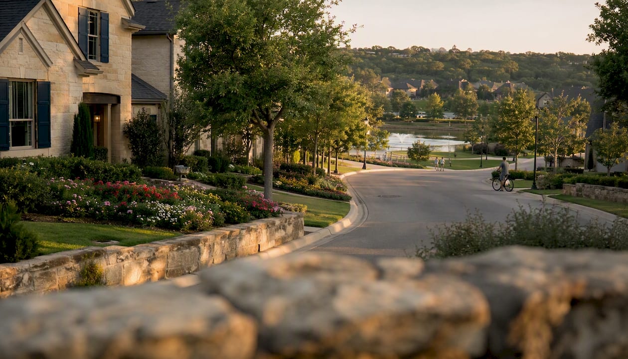 Upscale Austin master-planned residential street