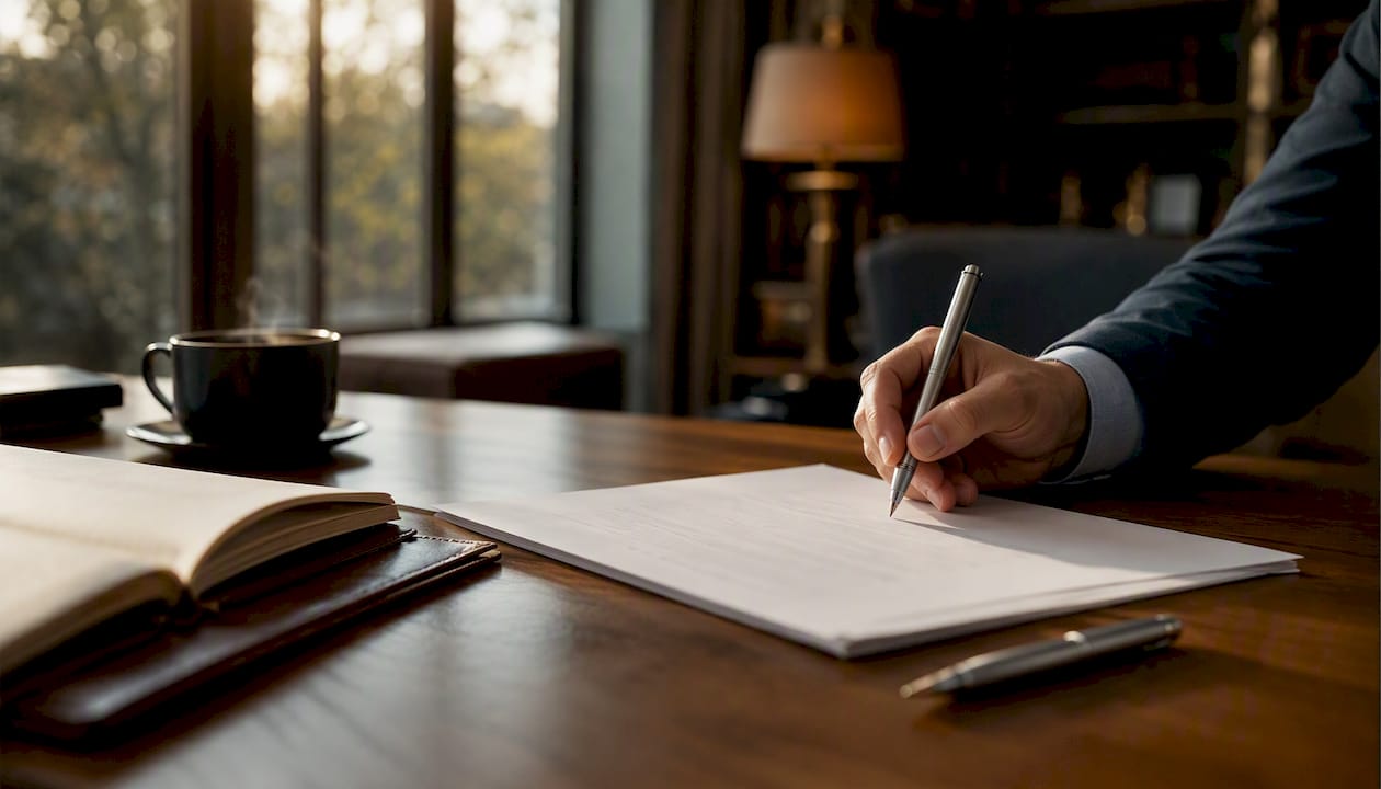 Hand poised to sign buyer representation agreement