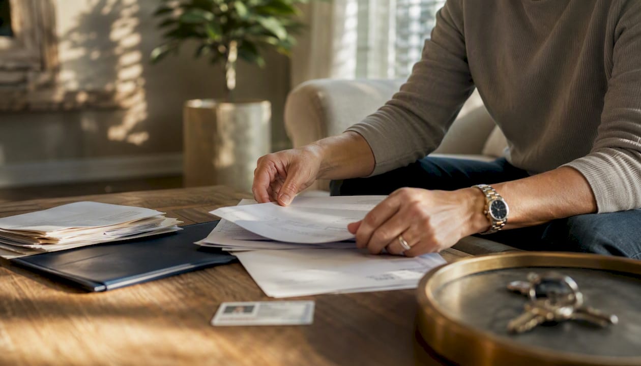Hands holding Texas ID and exemption form