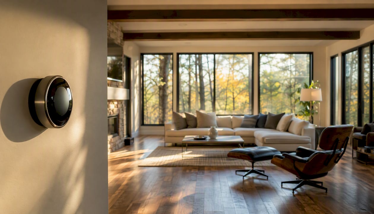 Sunlit custom home interior with energy-efficient windows