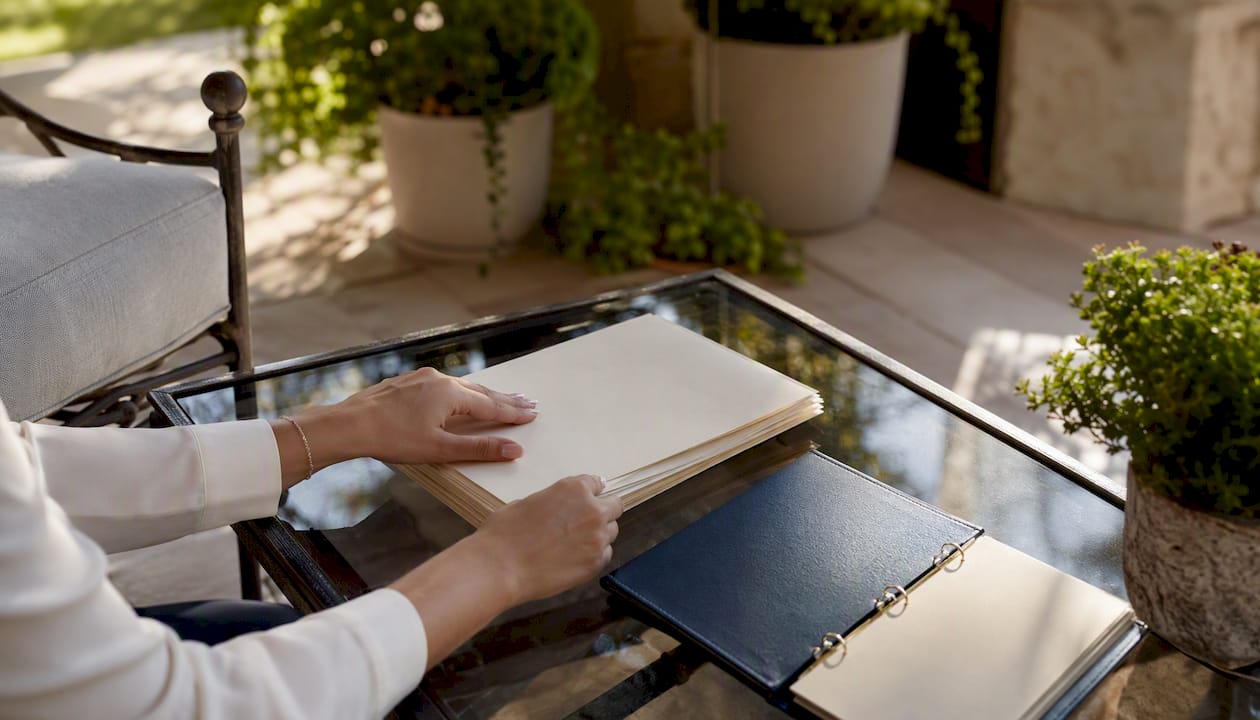 Agent hands reviewing HOA documents