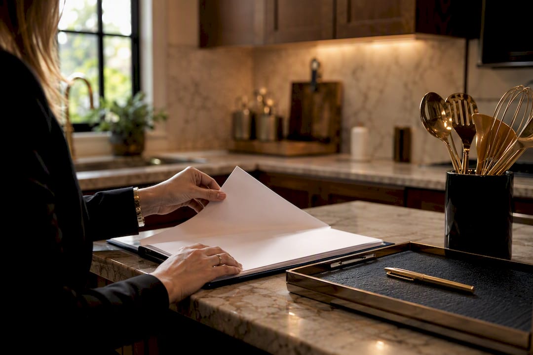 Attorney placing contract addendum on desk