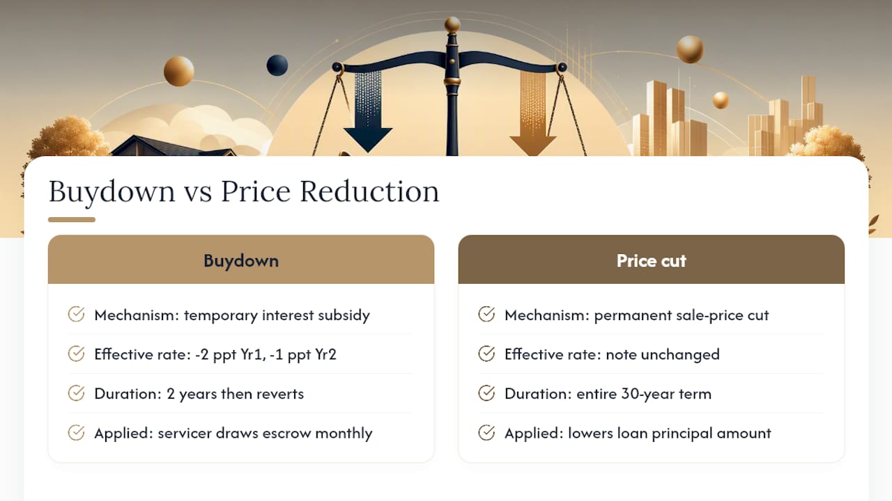 Diagram comparing buydown and price reduction mortgage savings