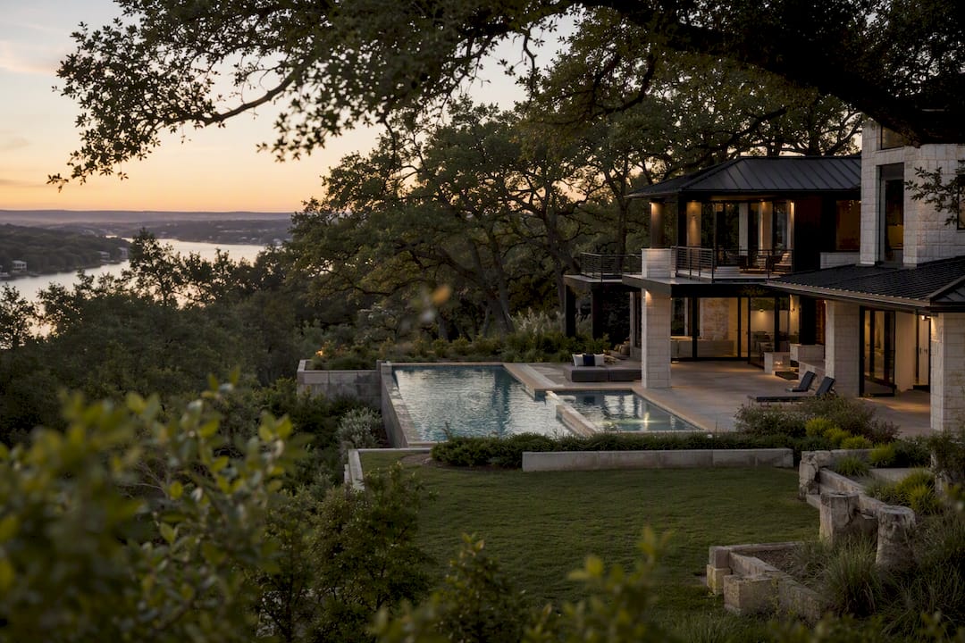 Luxury lakefront Hill Country home exterior