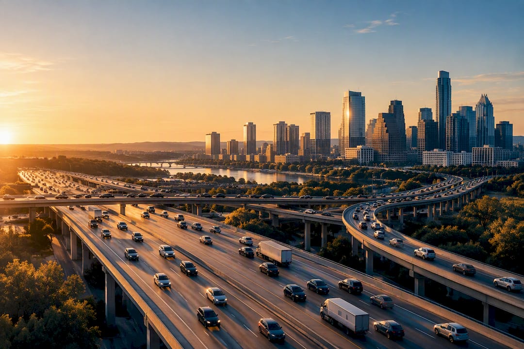 Austin traffic flowing through downtown interchange
