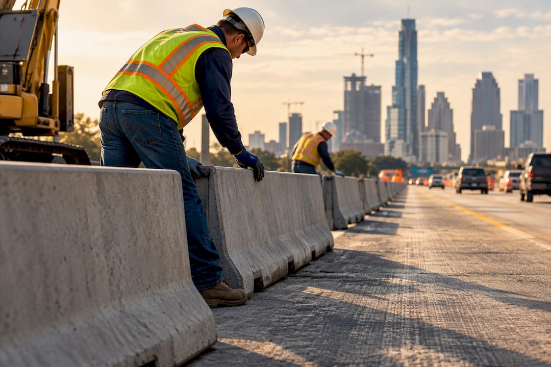 Downtown Austin highway construction barriers