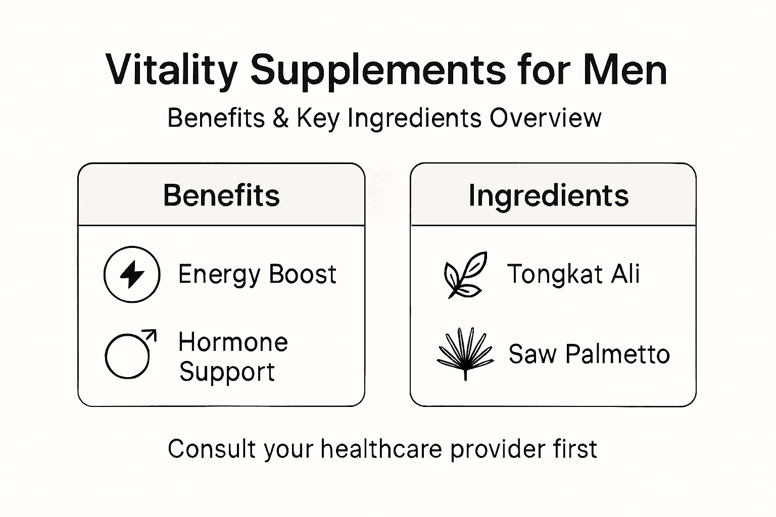 Infographic on benefits and ingredients of vitality supplements