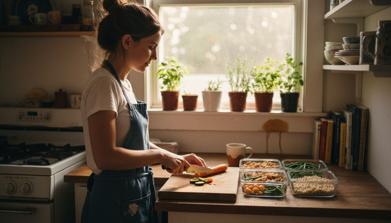 Preparing healthy weight-gain meals in kitchen
