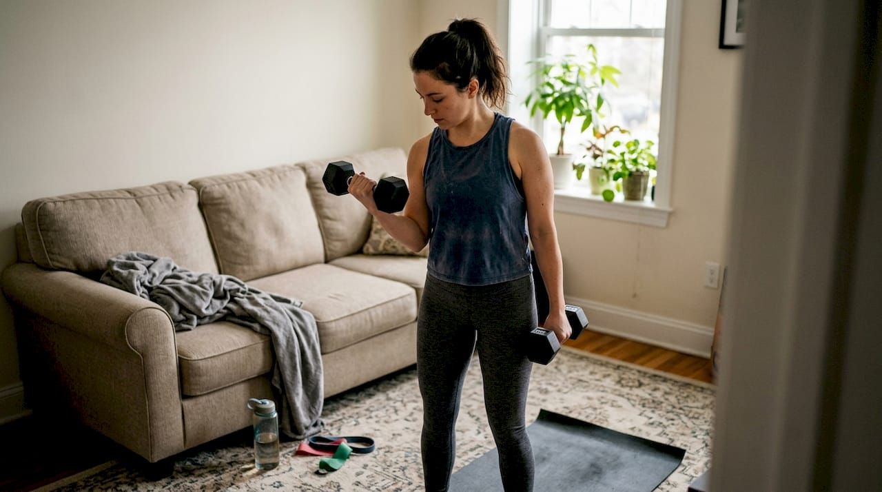 Woman doing resistance training in living room