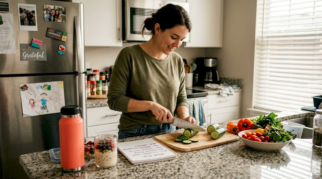 Woman meal prepping for healthy self-care