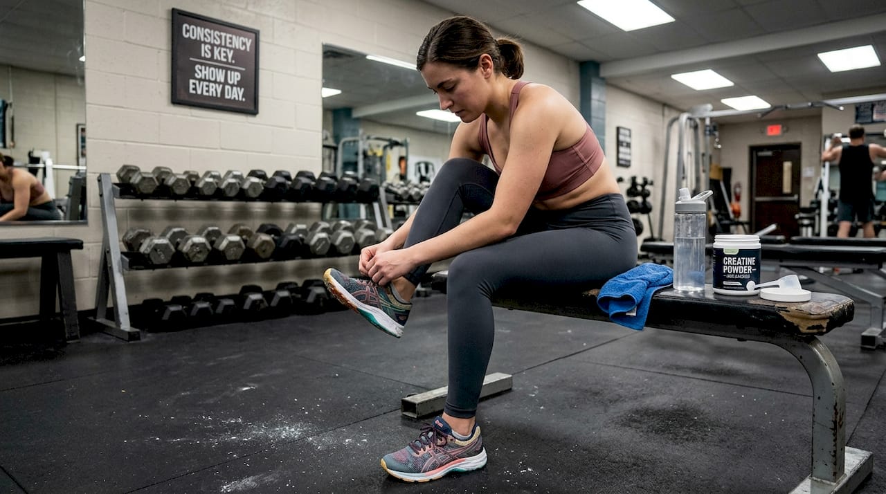 Woman prepping for training in gym