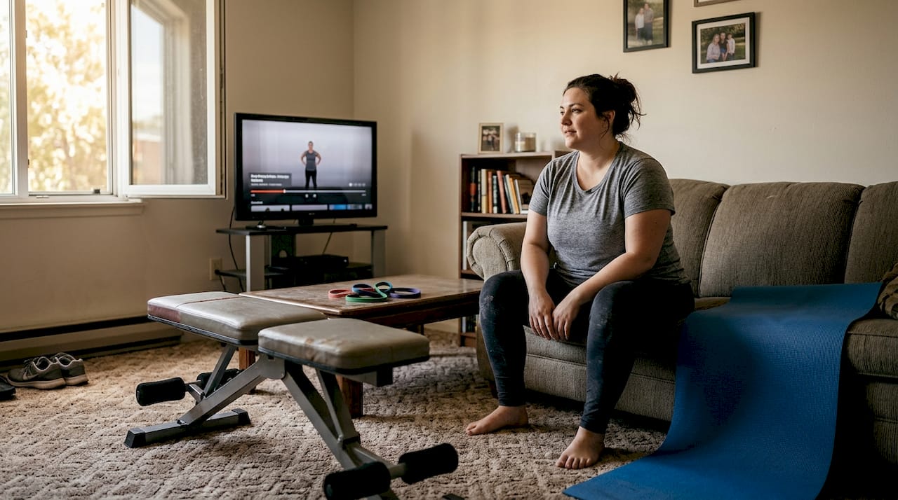 Curvy woman hip thrusts workout home living room