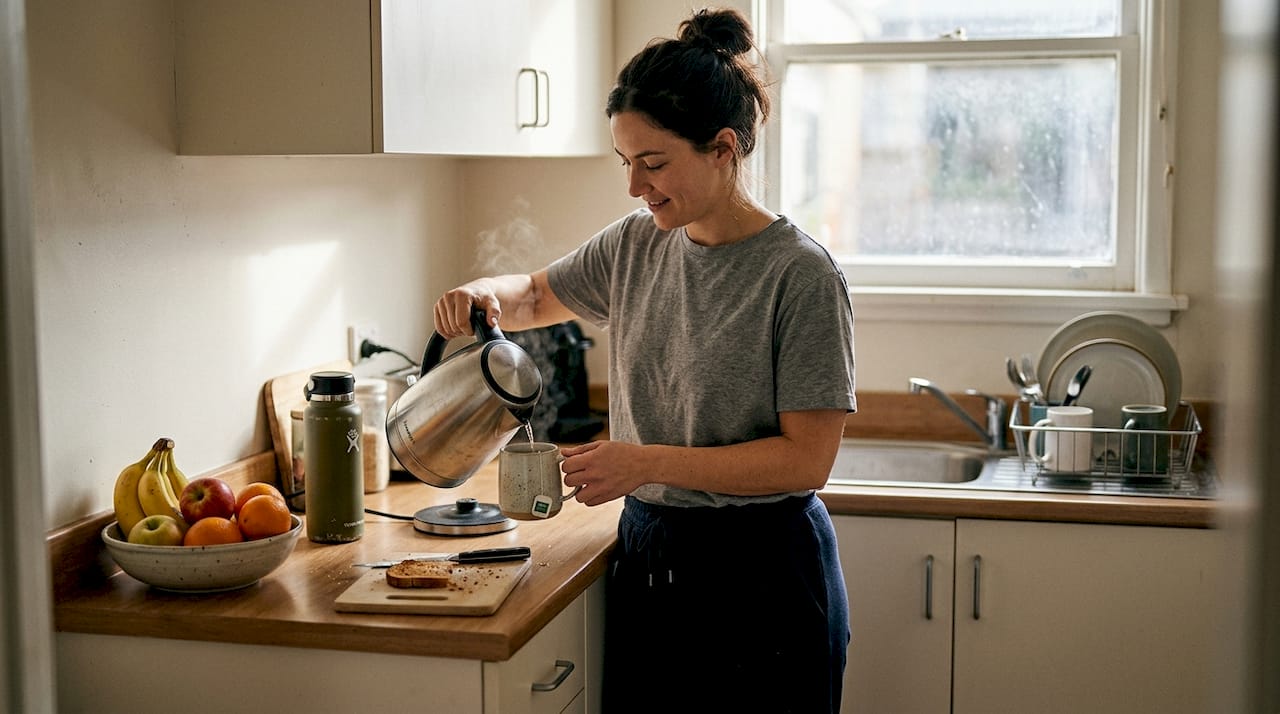 Woman making healthy breakfast in kitchen