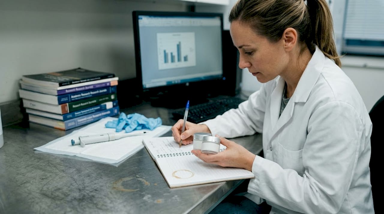 Lab technician testing cosmetic creams