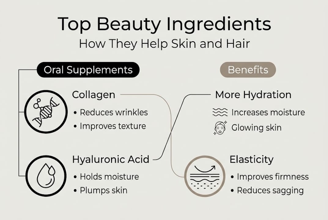 Infographic showing beauty supplement ingredients and benefits