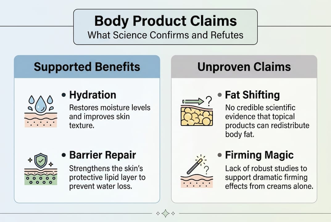 Infographic comparing body product claims and science