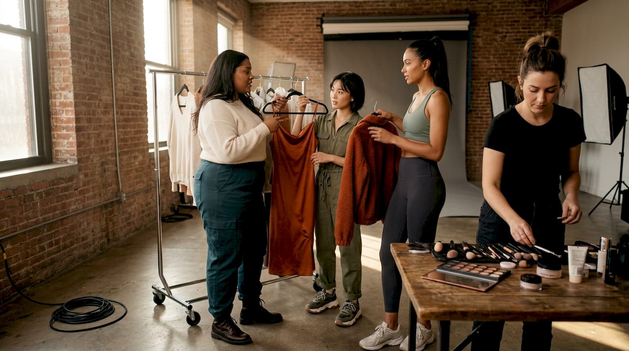 Models preparing in inclusive photo studio