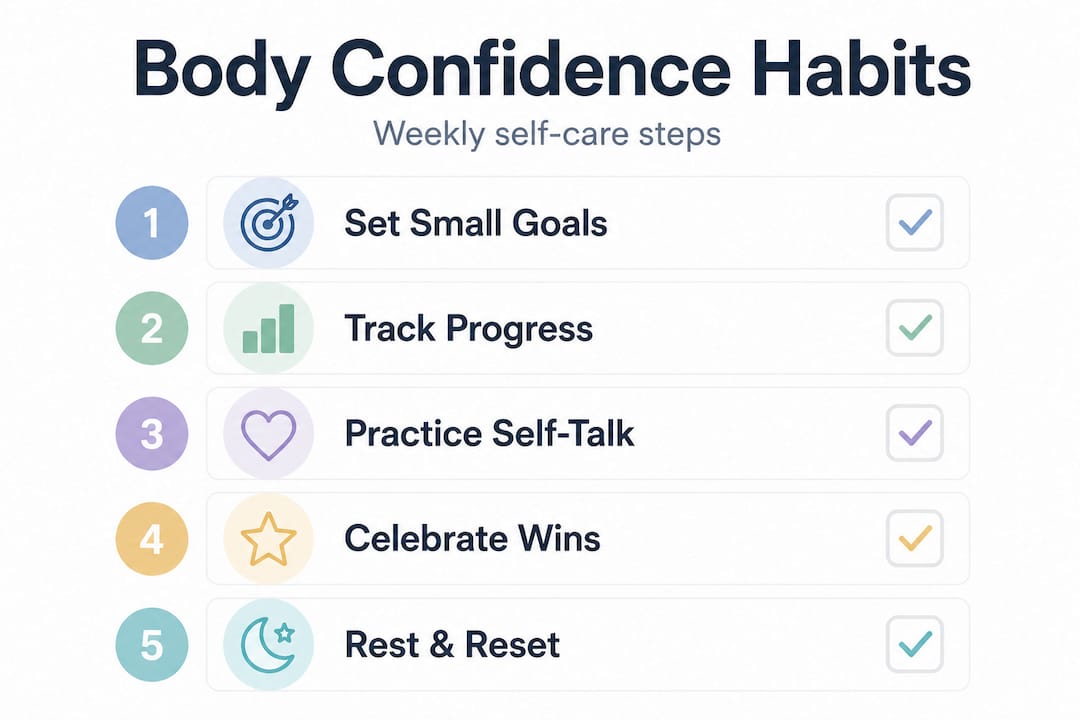Body confidence habits weekly checklist infographic