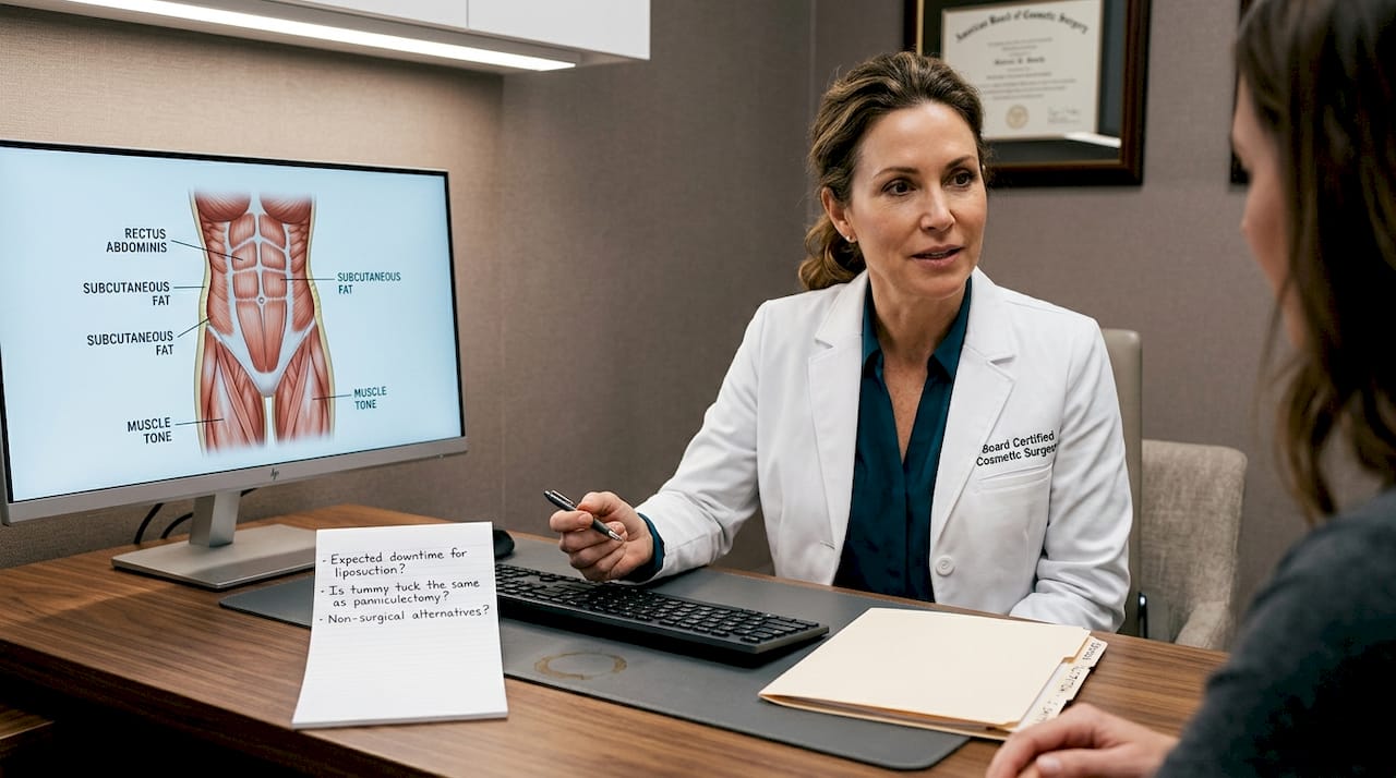Cosmetic surgeon discussing body shaping options