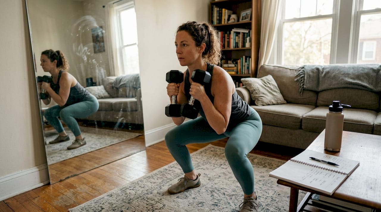 Woman resistance training at home for curves