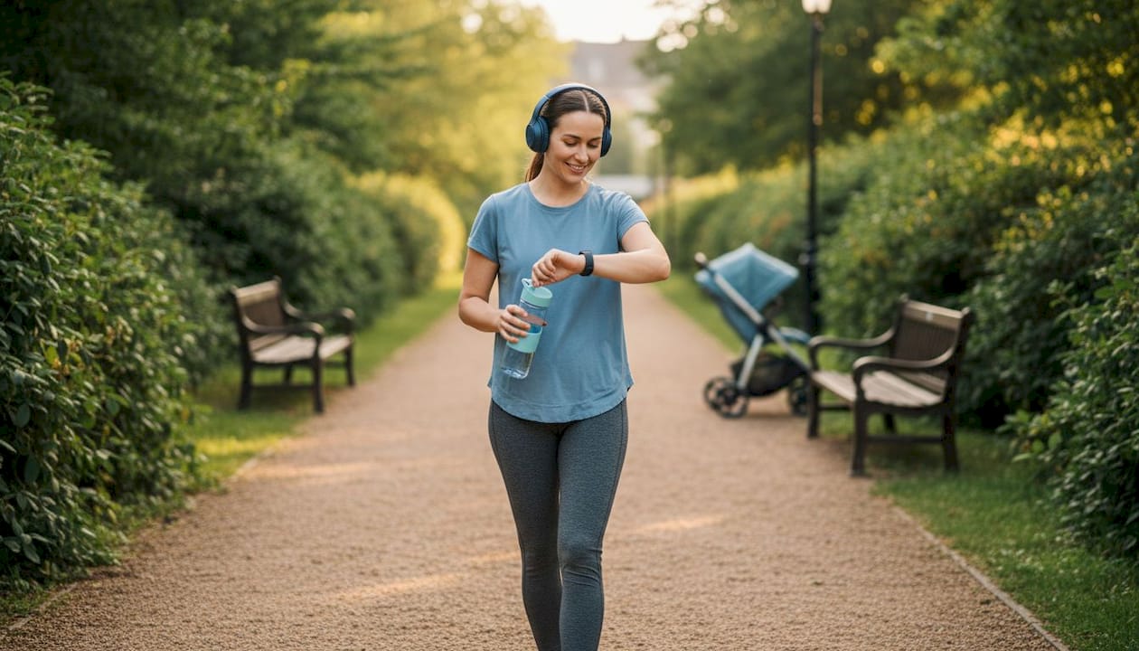 Woman walking in park feeling confident