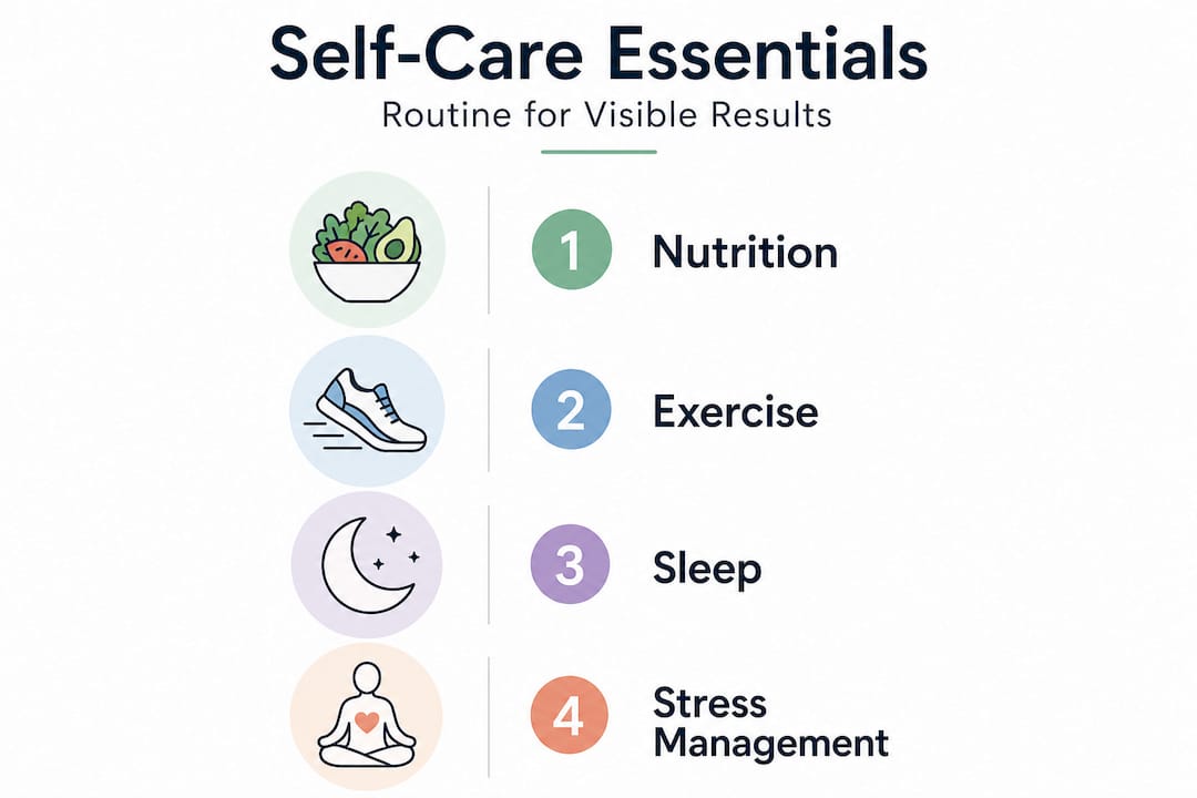 Infographic showing essential self-care routine steps