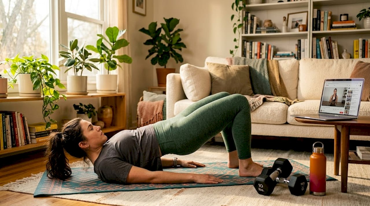 Woman doing strength training at home