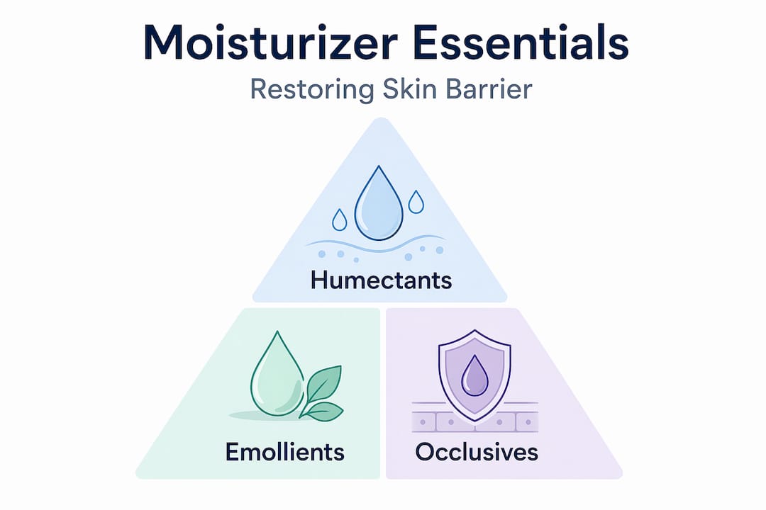 Moisturizer ingredient types pyramid infographic