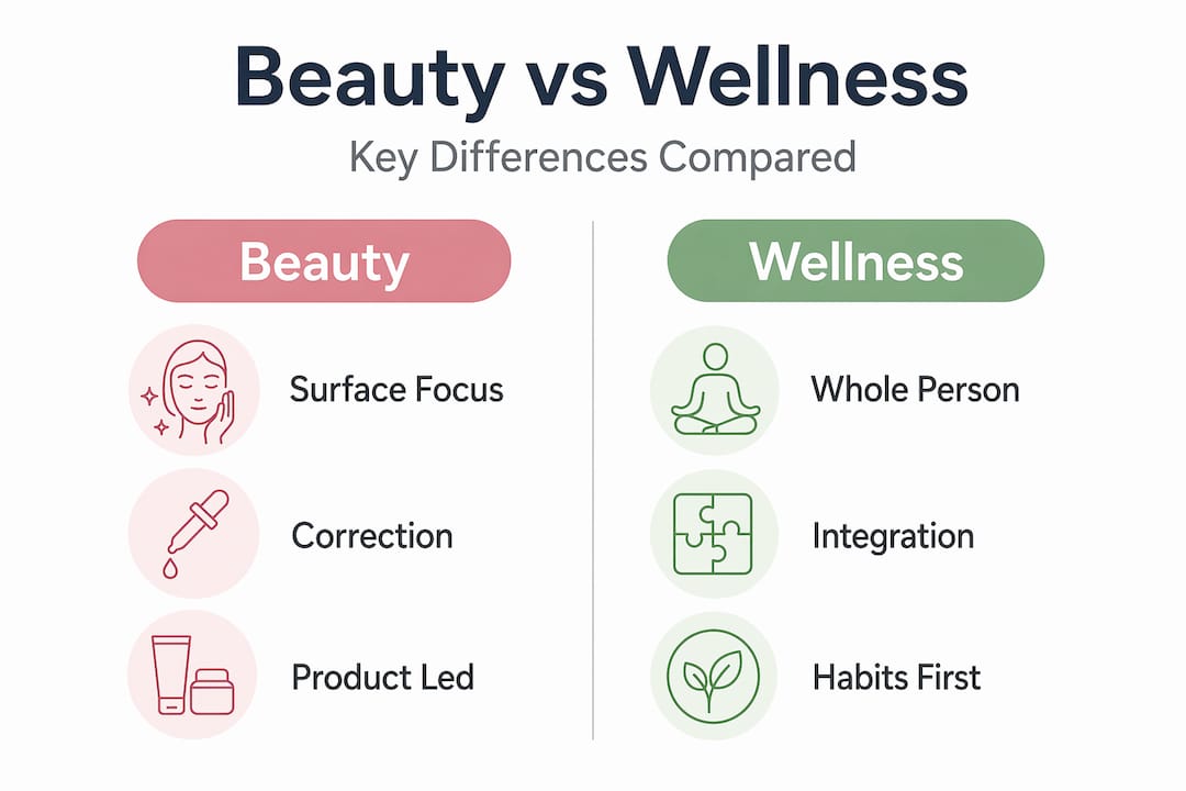 Infographic comparing beauty and wellness approaches