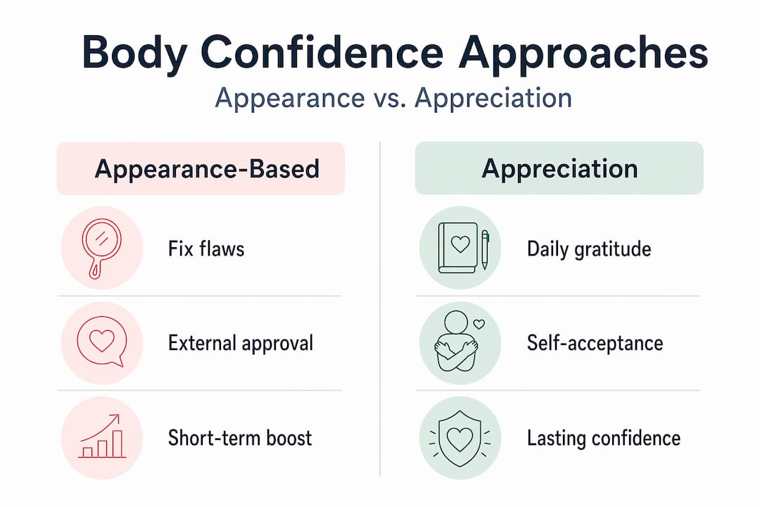 Infographic comparing two approaches to body confidence